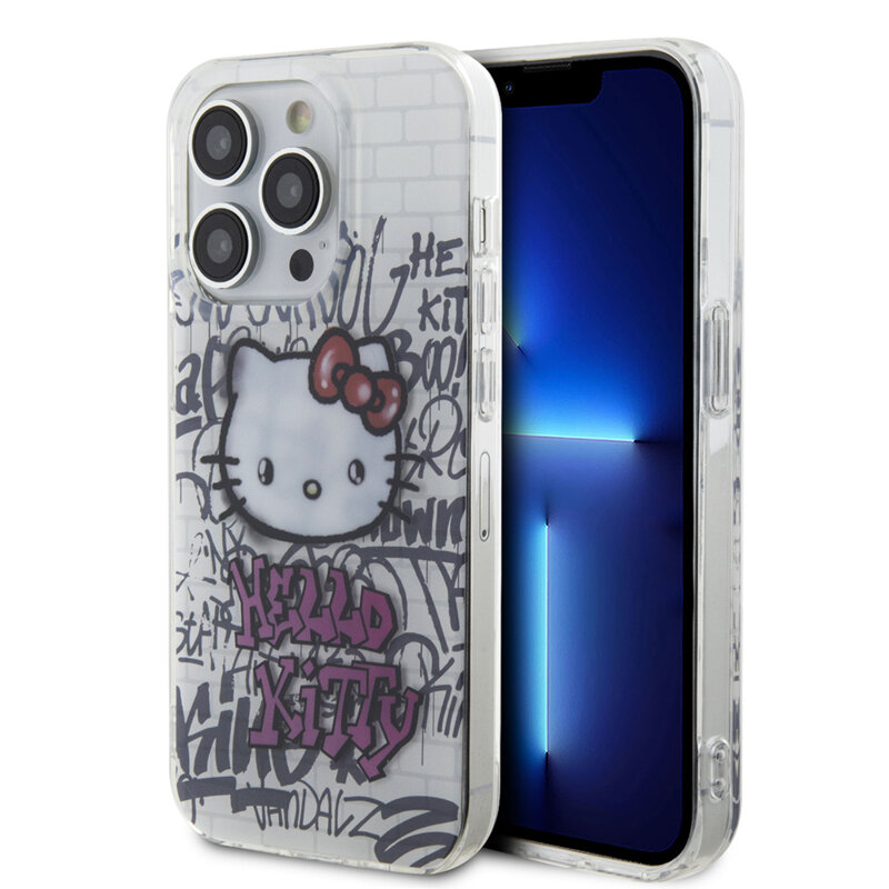 Husa Hello Kitty iPhone 14 Pro Max Hardcase IML Kitty On Bricks Graffiti, alb, HKHCP14XHDGPHT