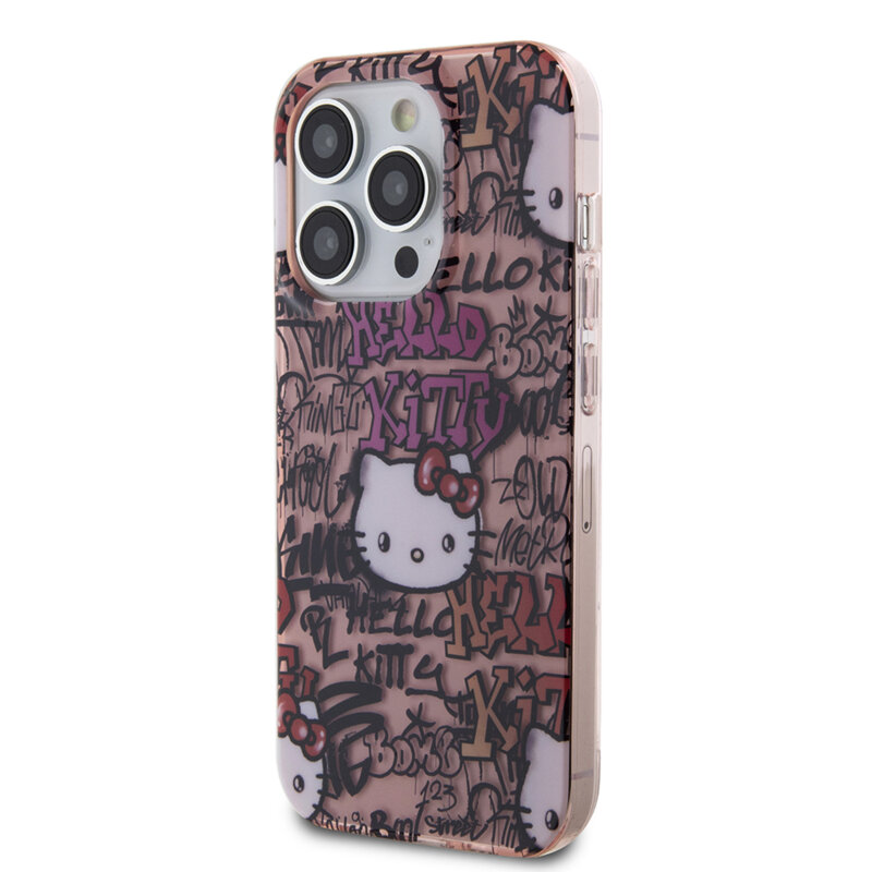Husa Hello Kitty iPhone 14 Pro Hardcase IML Tags Graffiti, roz, HKHCP14LHDGPTP