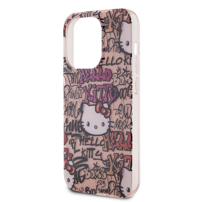 Husa Hello Kitty iPhone 14 Pro Hardcase IML Tags Graffiti, roz, HKHCP14LHDGPTP