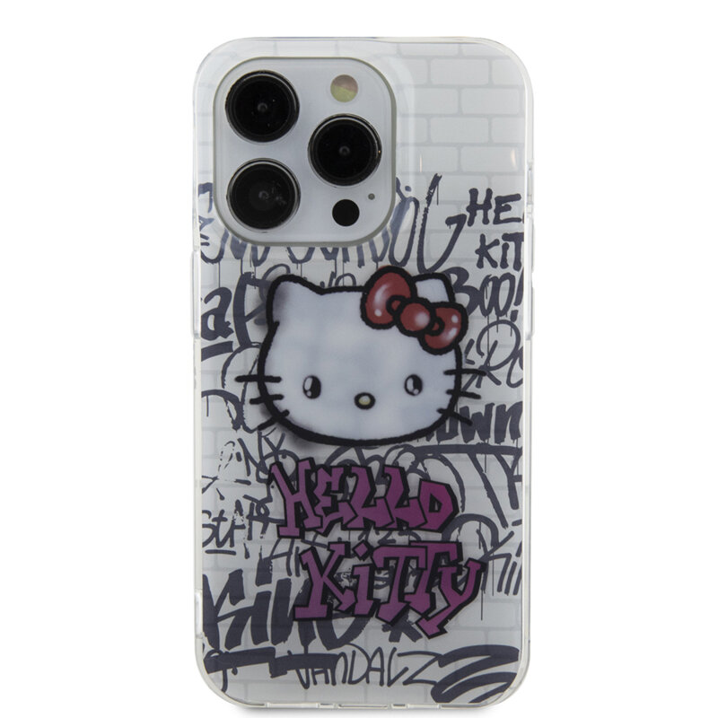 Husa Hello Kitty iPhone 13 Pro Hardcase IML Kitty On Bricks Graffiti, alb, HKHCP13LHDGPHT