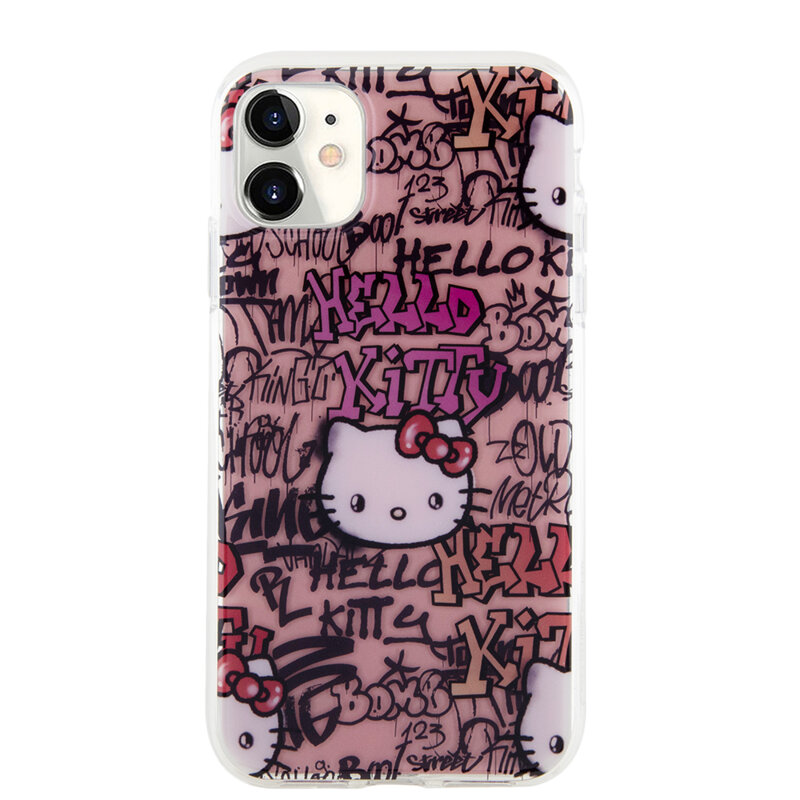 Husa Hello Kitty iPhone 11 Hardcase IML Tags Graffiti, roz, HKHCN61HDGPTP