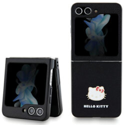 Husa Hello Kitty Samsung Galaxy Z Flip5 Hardcase IML Metal Logo Kitty Head, negru, HKHCZF5PGHDLMK
