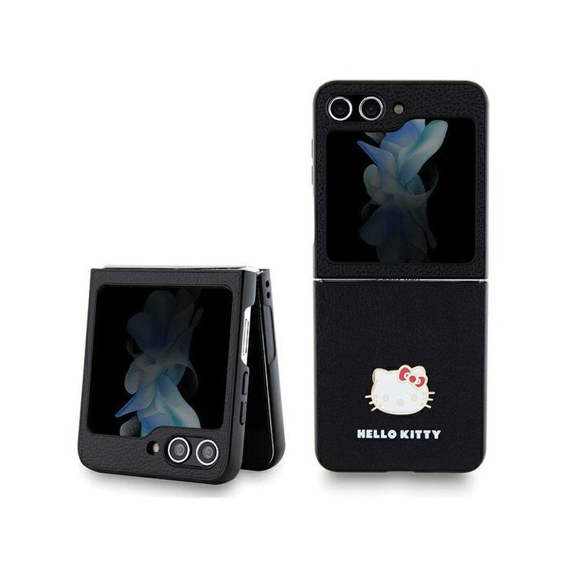 Husa Hello Kitty Samsung Galaxy Z Flip5 Hardcase IML Metal Logo Kitty Head, negru, HKHCZF5PGHDLMK