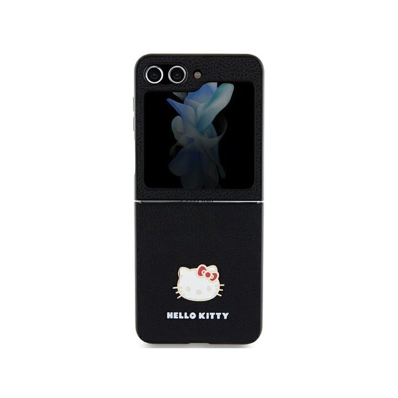 Husa Hello Kitty Samsung Galaxy Z Flip5 Hardcase IML Metal Logo Kitty Head, negru, HKHCZF5PGHDLMK