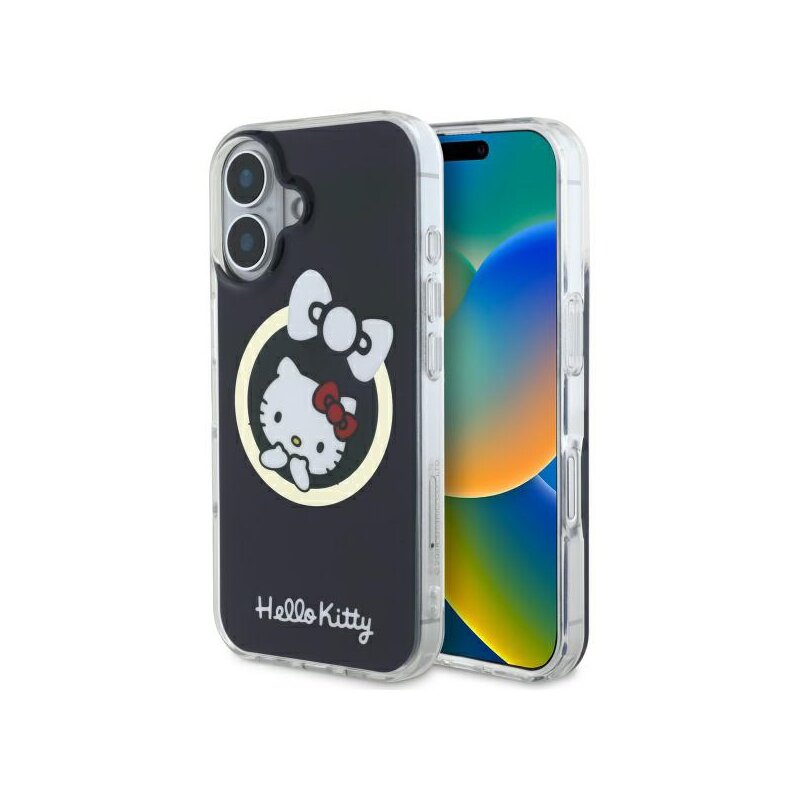 Husa Hello Kitty iPhone 16 Hardcase IML Fun Bow MagSafe, negru, HKHMP16SHFLBK