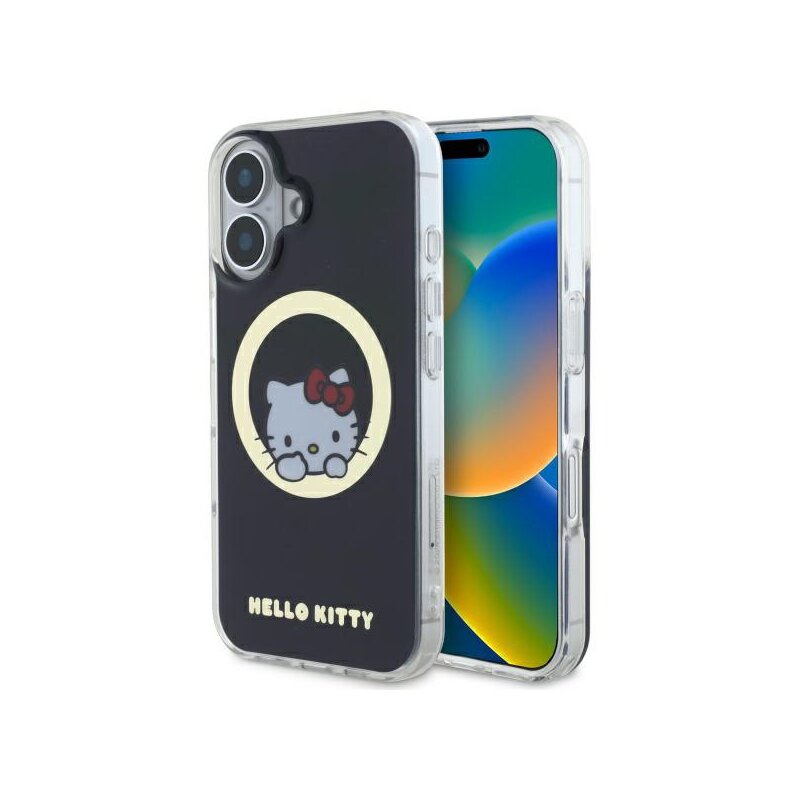 Husa Hello Kitty iPhone 16 Hardcase IML Sweet Kitty MagSafe, negru, HKHMP16SHSWKK