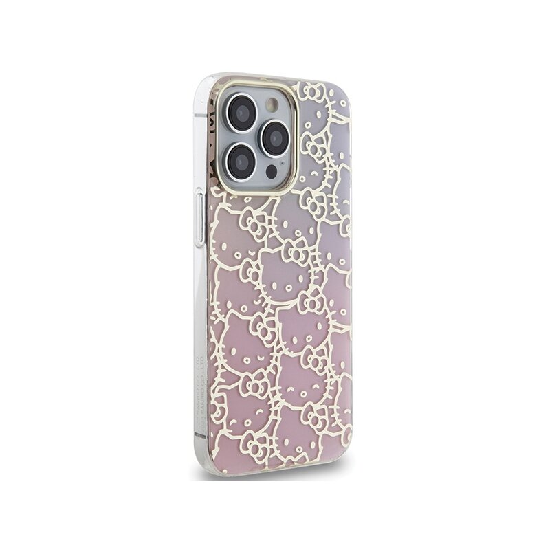 Husa Hello Kitty iPhone 15 Pro Max Hardcase IML Gradient Electrop Crowded Kitty Head, roz, HKHCP15XHCHPEP