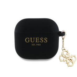 Husa Apple AirPods 4 Guess Silicone W/4G Charm, negru, GUA4LECG4K