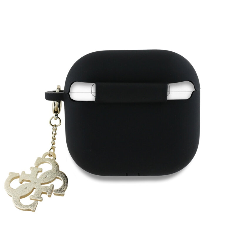 Husa Apple AirPods 4 Guess Silicone W/4G Charm, negru, GUA4LECG4K