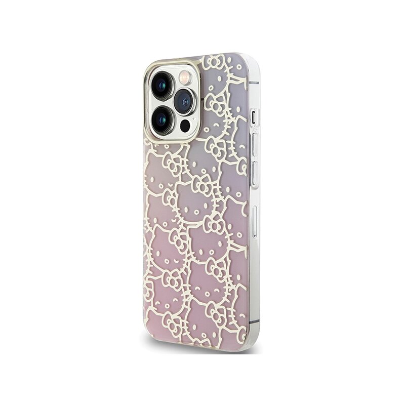Husa Hello Kitty iPhone 14 Pro Max Hardcase IML Gradient Electrop Crowded Kitty Head, roz, HKHCP14XHCHPEP