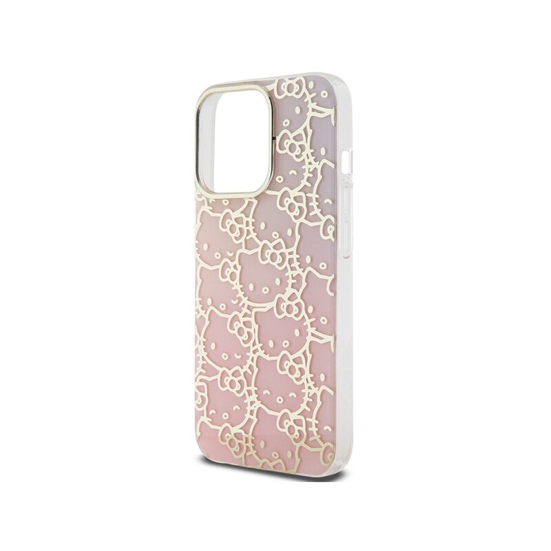 Husa Hello Kitty iPhone 14 Pro Max Hardcase IML Gradient Electrop Crowded Kitty Head, roz, HKHCP14XHCHPEP