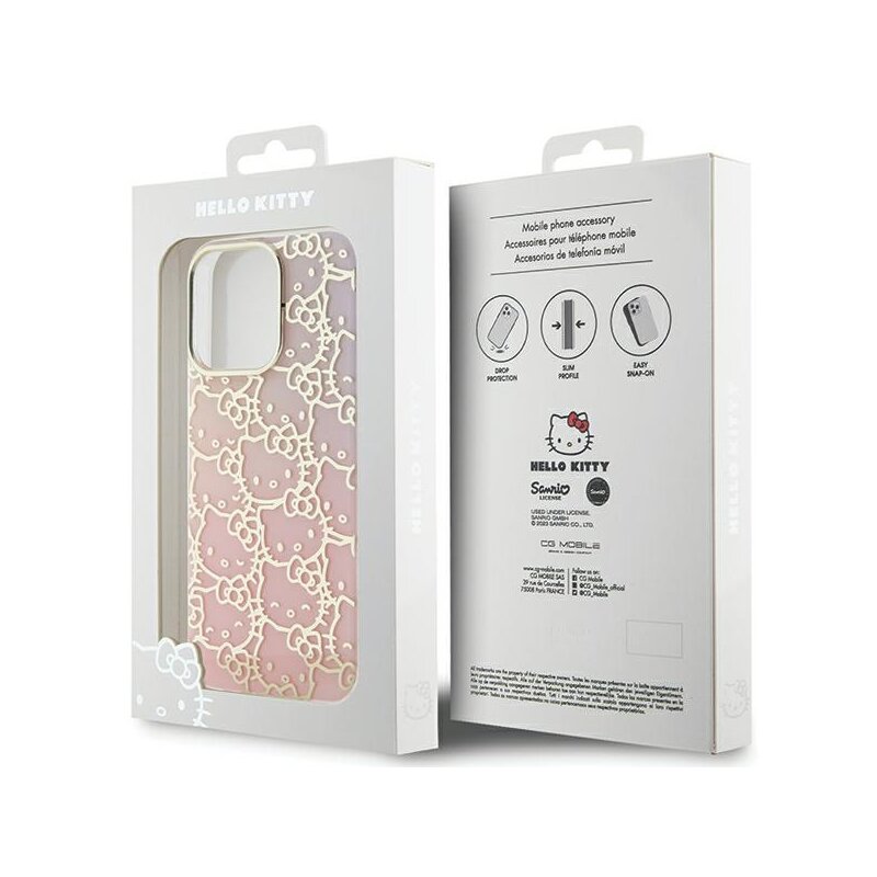 Husa Hello Kitty iPhone 14 Pro Max Hardcase IML Gradient Electrop Crowded Kitty Head, roz, HKHCP14XHCHPEP