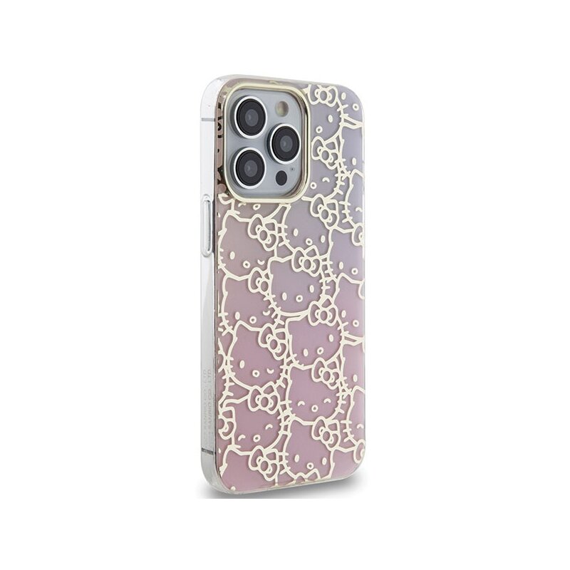Husa Hello Kitty iPhone 14 Pro Hardcase IML Gradient Electrop Crowded Kitty Head, roz, HKHCP14LHCHPEP