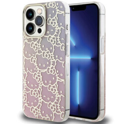 Husa Hello Kitty iPhone 13 Pro Hardcase IML Gradient Electrop Crowded Kitty Head, roz, HKHCP13LHCHPEP