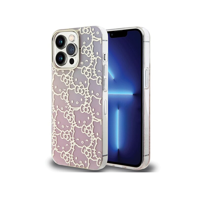 Husa Hello Kitty iPhone 13 Pro Hardcase IML Gradient Electrop Crowded Kitty Head, roz, HKHCP13LHCHPEP