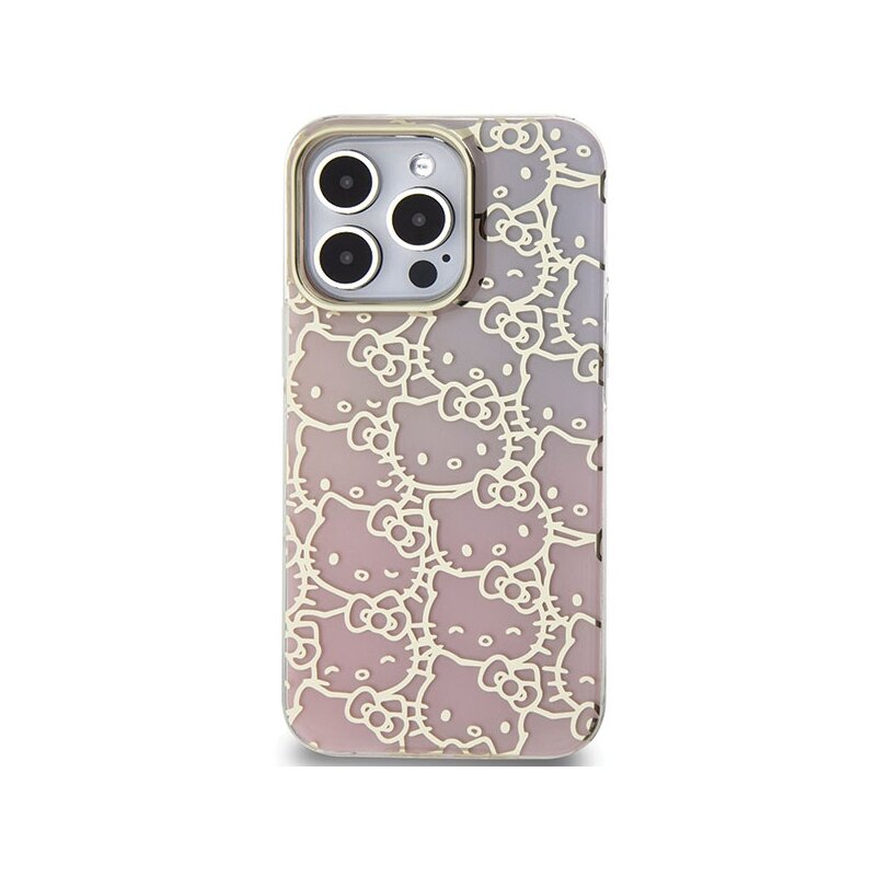 Husa Hello Kitty iPhone 13 Pro Hardcase IML Gradient Electrop Crowded Kitty Head, roz, HKHCP13LHCHPEP