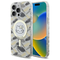 Husa Hello Kitty iPhone 16 Pro Max Hardcase IML Golden Leaves MagSafe, alb, HKHMP16XHGLEH