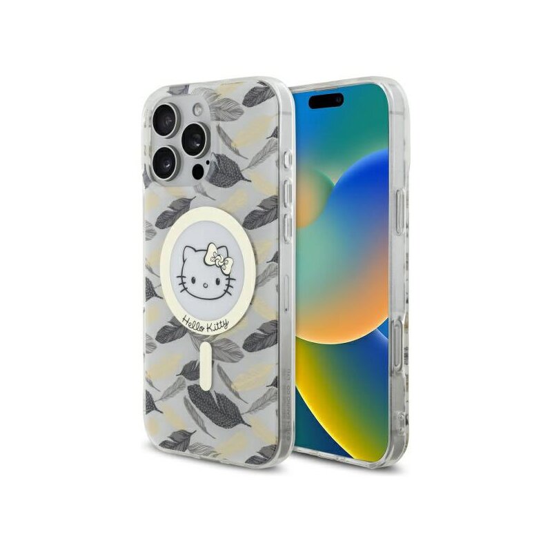 Husa Hello Kitty iPhone 16 Pro Max Hardcase IML Golden Leaves MagSafe, alb, HKHMP16XHGLEH