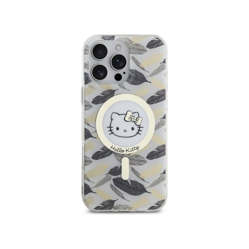 Husa Hello Kitty iPhone 16 Pro Max Hardcase IML Golden Leaves MagSafe, alb, HKHMP16XHGLEH