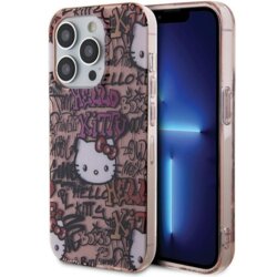 Husa Hello Kitty iPhone 15 Pro Hardcase IML Tags Graffiti, roz, HKHCP15LHDGPTP