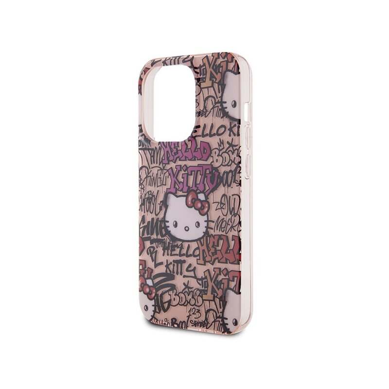 Husa Hello Kitty iPhone 15 Pro Hardcase IML Tags Graffiti, roz, HKHCP15LHDGPTP
