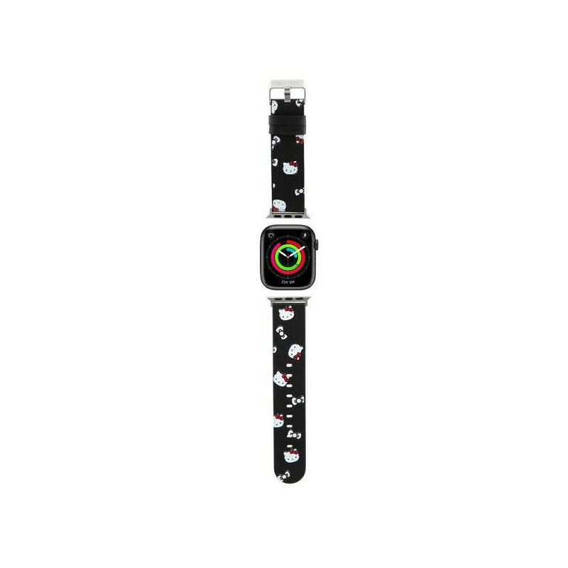 Curea Apple Watch 1 38mm Hello Kitty Strap Leather Heads & Bows Pattern, negru, HKAWMPSAPSK