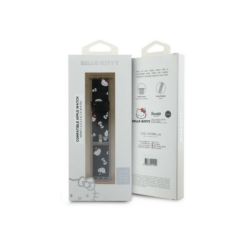 Curea Apple Watch 2 38mm Hello Kitty Strap Leather, negru