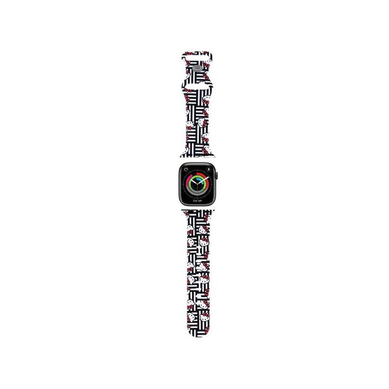 Curea Apple Watch 1 38mm Hello Kitty Strap Silicone Heads & Stripes, negru, HKAWMSDIESK