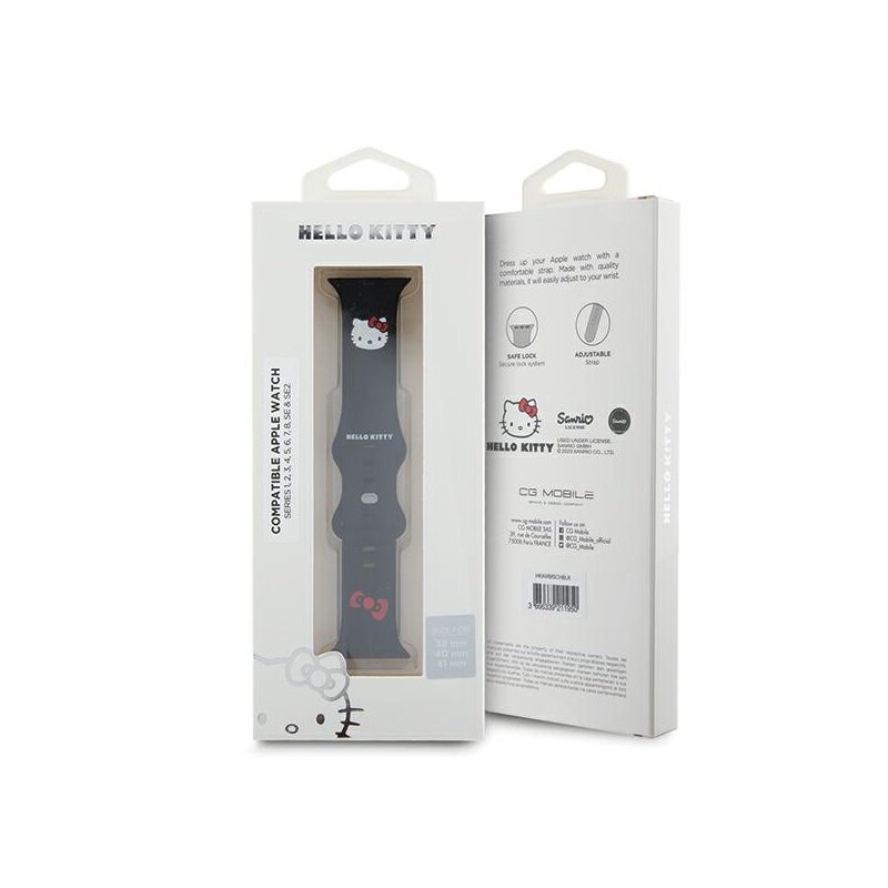 Curea Apple Watch 1 38mm Hello Kitty Strap Silicone Kitty Head, negru, HKAWMSCHBLK