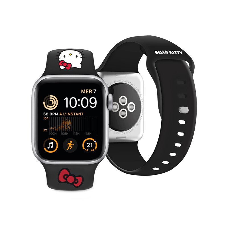 Curea Apple Watch 6 44mm Hello Kitty Strap Silicone, negru