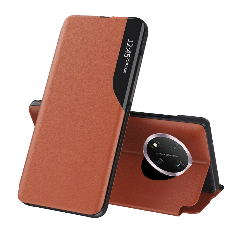 Husa Honor X9c Eco Leather View flip tip carte, portocaliu