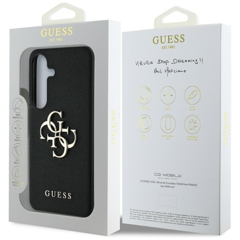 Husa originala Guess Samsung Galaxy S25 Plus Hardcase 4G Grained Big and Classic Logo, negru, GUHCS25MPGT4MBK