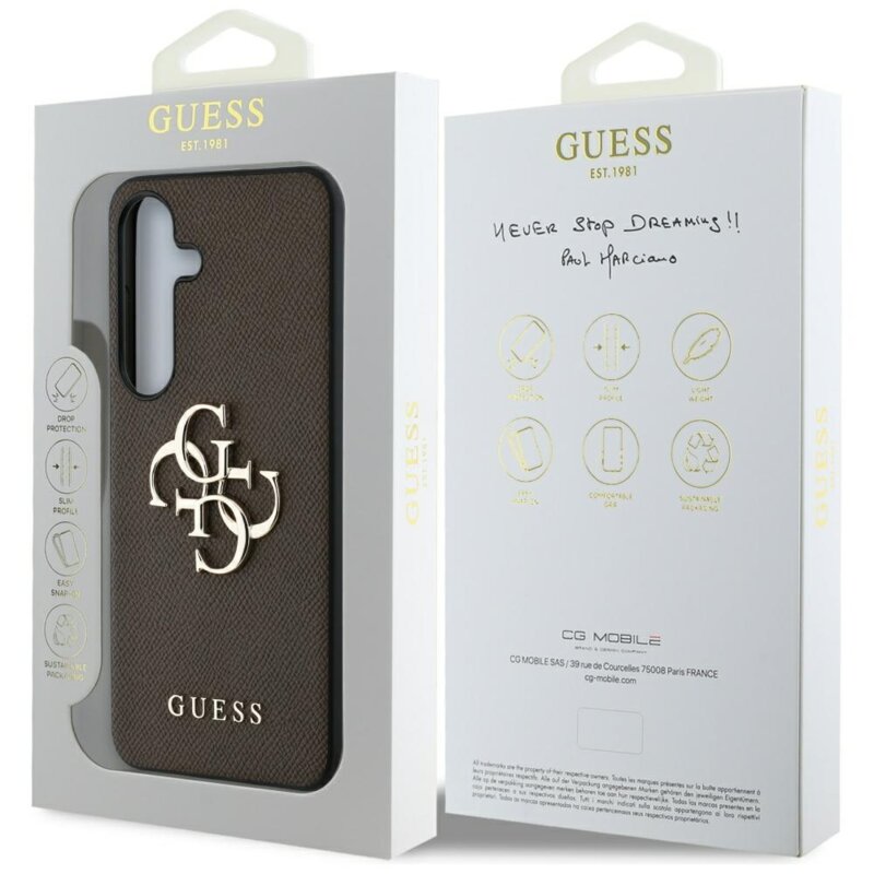 Husa originala Guess Samsung Galaxy S25 Plus Hardcase 4G Grained Big and Classic Logo, maro, GUHCS25MPGT4MBW