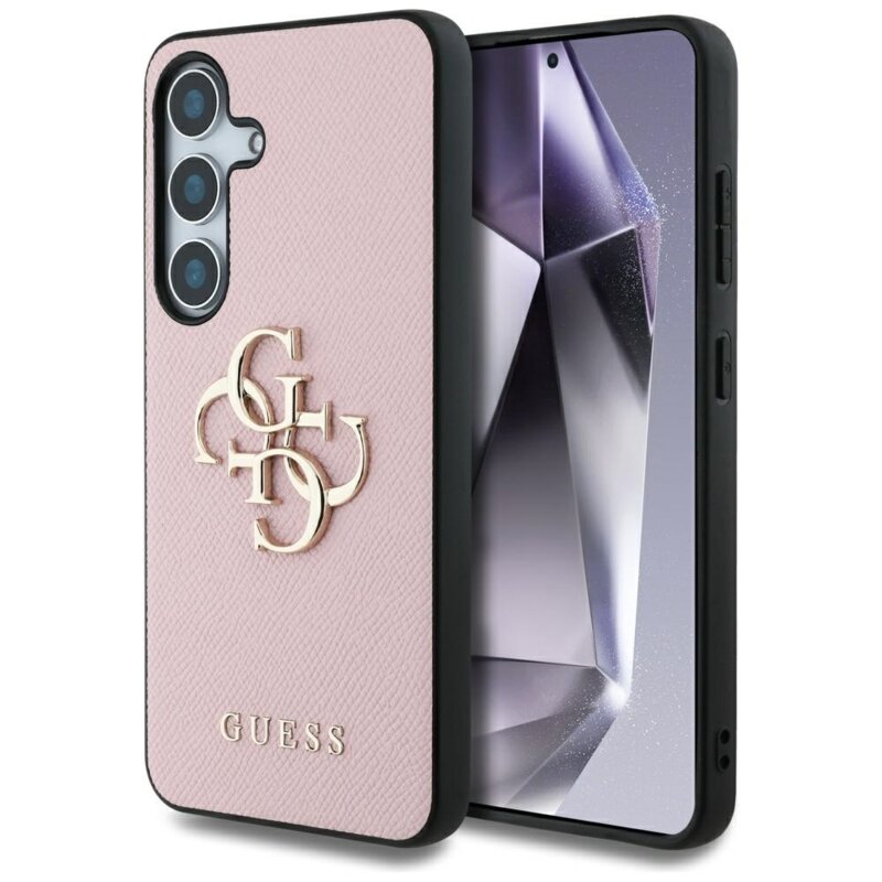Husa originala Guess Samsung Galaxy S25 Hardcase 4G Grained Big and Classic Logo, roz, GUHCS25SPGT4MBP