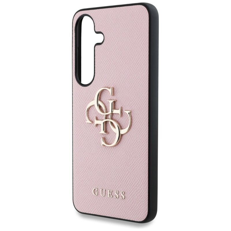 Husa originala Guess Samsung Galaxy S25 Hardcase 4G Grained Big and Classic Logo, roz, GUHCS25SPGT4MBP