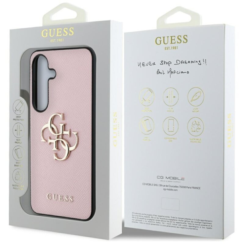 Husa originala Guess Samsung Galaxy S25 Plus Hardcase 4G Grained Big and Classic Logo, roz, GUHCS25MPGT4MBP