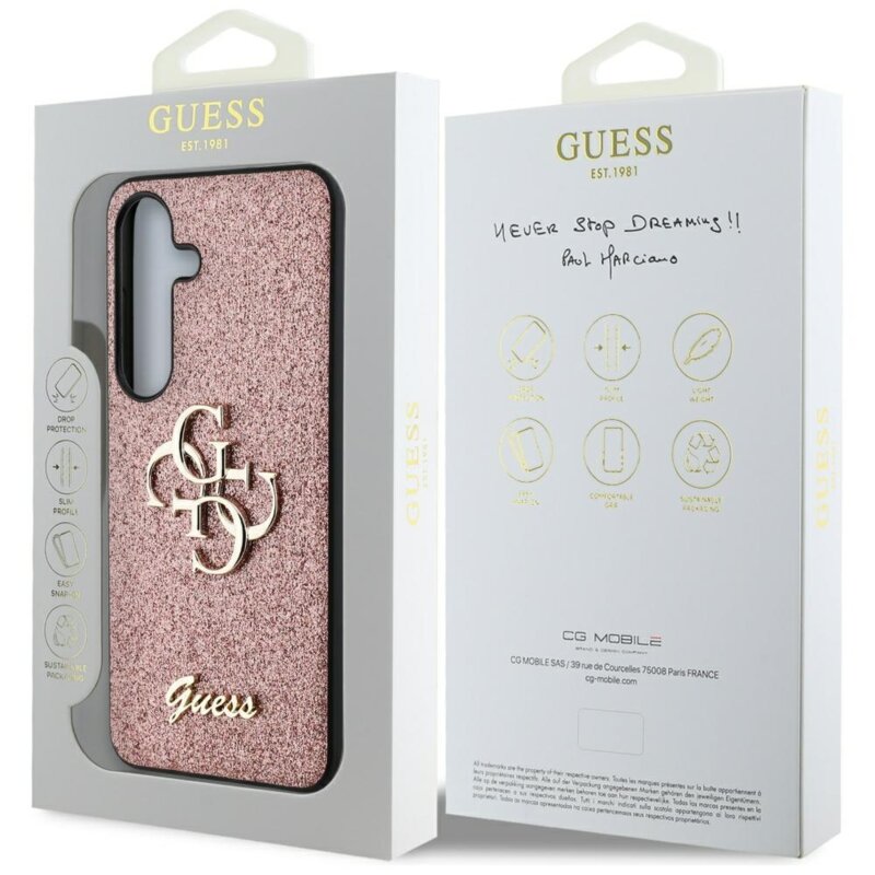 Husa Guess Glitter Script Big 4G Logo Samsung Galaxy S25, roz, GUHCS25SHG4SGP