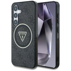 Husa Samsung Galaxy S25 originala Guess IML Metal Glitter 4G Circle Triangle MagSafe, negru, GUHMS25SHG4PRTGK