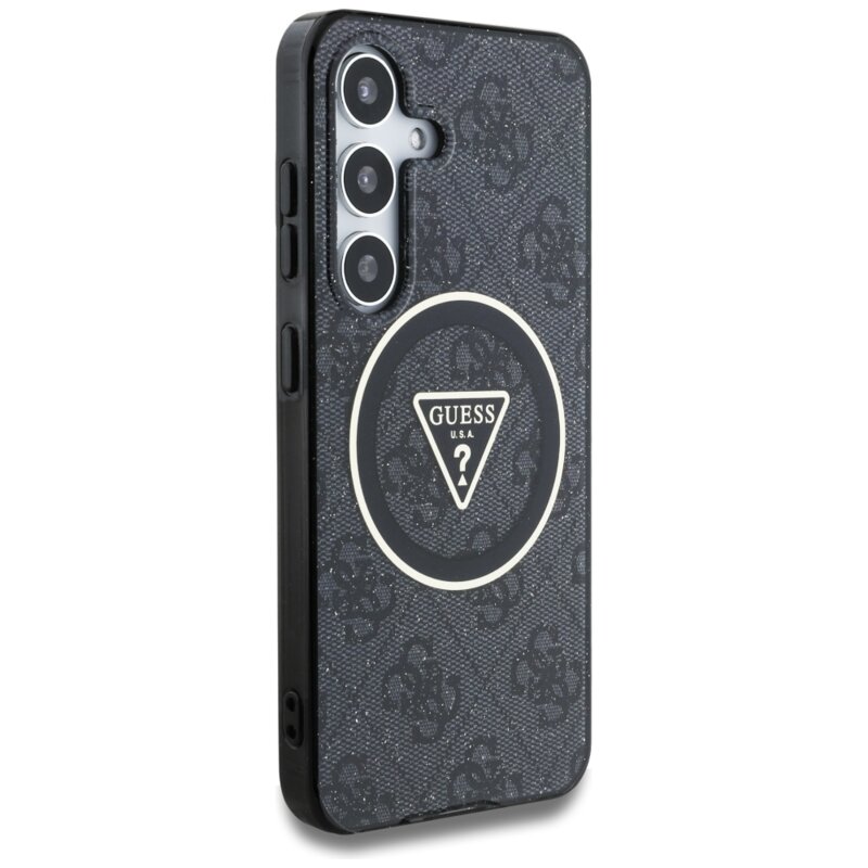 Husa Samsung Galaxy S25 Plus originala Guess IML Metal Glitter 4G Circle Triangle MagSafe, negru, GUHMS25MHG4PRTGK