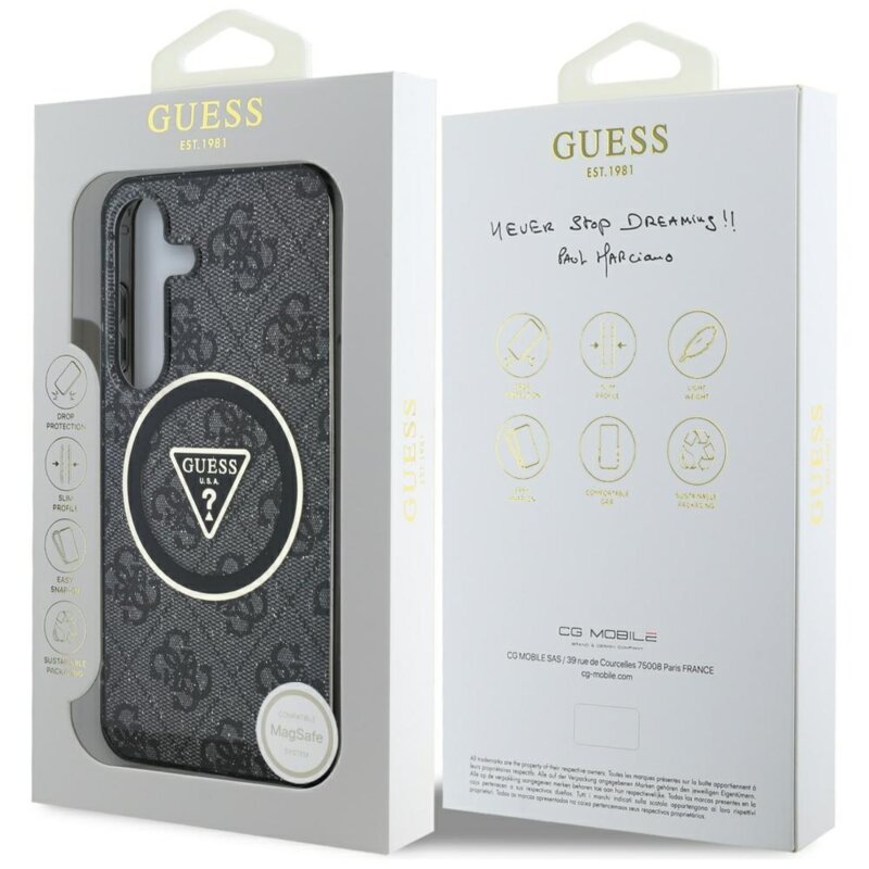 Husa Samsung Galaxy S25 Plus originala Guess IML Metal Glitter 4G Circle Triangle MagSafe, negru, GUHMS25MHG4PRTGK
