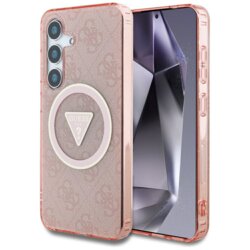 Husa Samsung Galaxy S25 originala Guess IML Metal Glitter 4G Circle Triangle MagSafe, roz, GUHMS25SHG4PRTGP