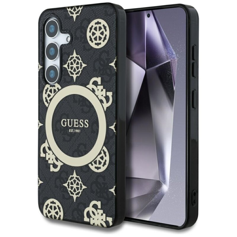 Husa Samsung Galaxy S25 originala Guess IML Peony On 4G Background MagSafe, negru, GUHMS25SH4PYEEK