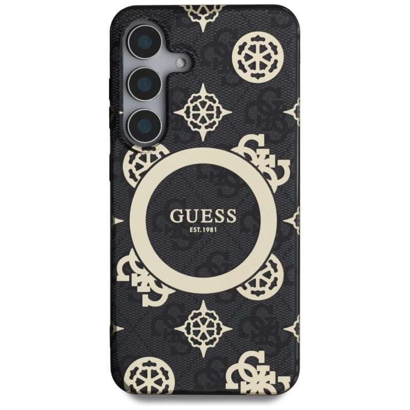 Husa Samsung Galaxy S25 originala Guess IML Peony On 4G Background MagSafe, negru, GUHMS25SH4PYEEK
