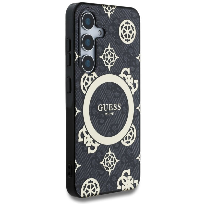 Husa Samsung Galaxy S25 originala Guess IML Peony On 4G Background MagSafe, negru, GUHMS25SH4PYEEK