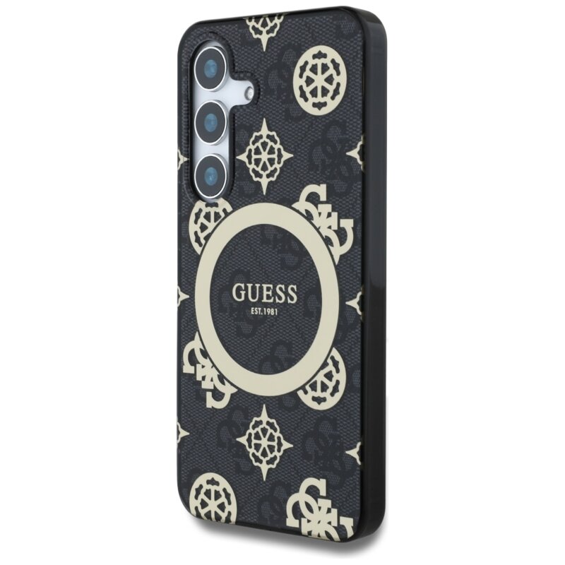 Husa Samsung Galaxy S25 originala Guess IML Peony On 4G Background MagSafe, negru, GUHMS25SH4PYEEK