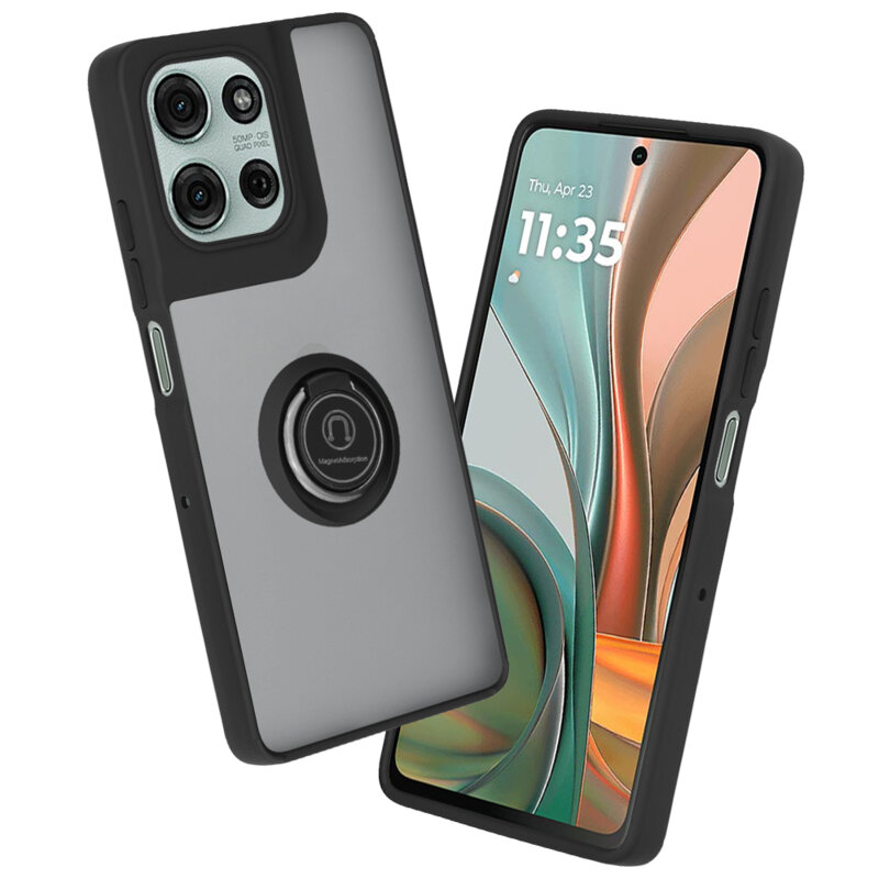 Husa Motorola Moto G75 Techsuit Glinth cu inel suport stand magnetic, negru