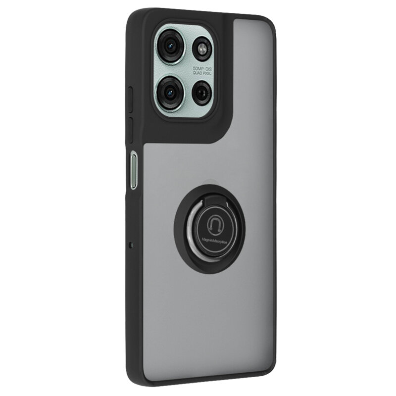 Husa Motorola Moto G75 Techsuit Glinth cu inel suport stand magnetic, negru