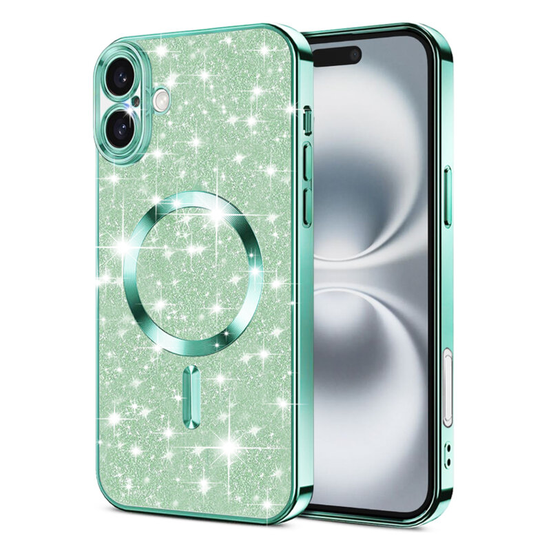 Husa premium iPhone 16 Plus Techsuit Luxury Glitter MagSafe, verde deschis