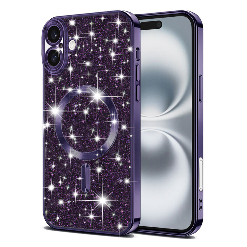 Husa premium iPhone 16 Plus Techsuit Luxury Glitter MagSafe, mov