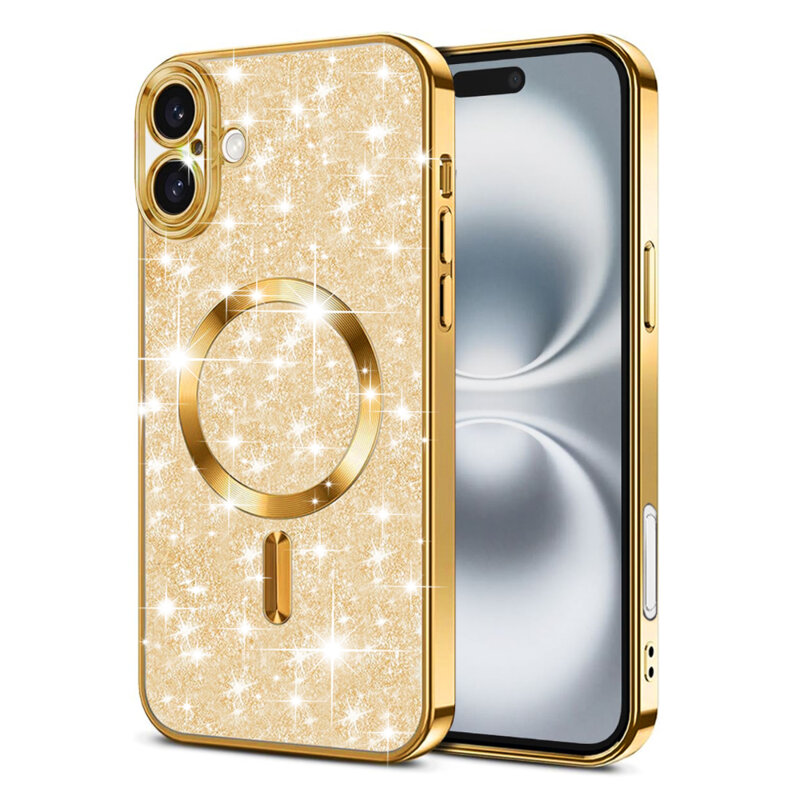Husa premium iPhone 16 Plus Techsuit Luxury Glitter MagSafe, auriu